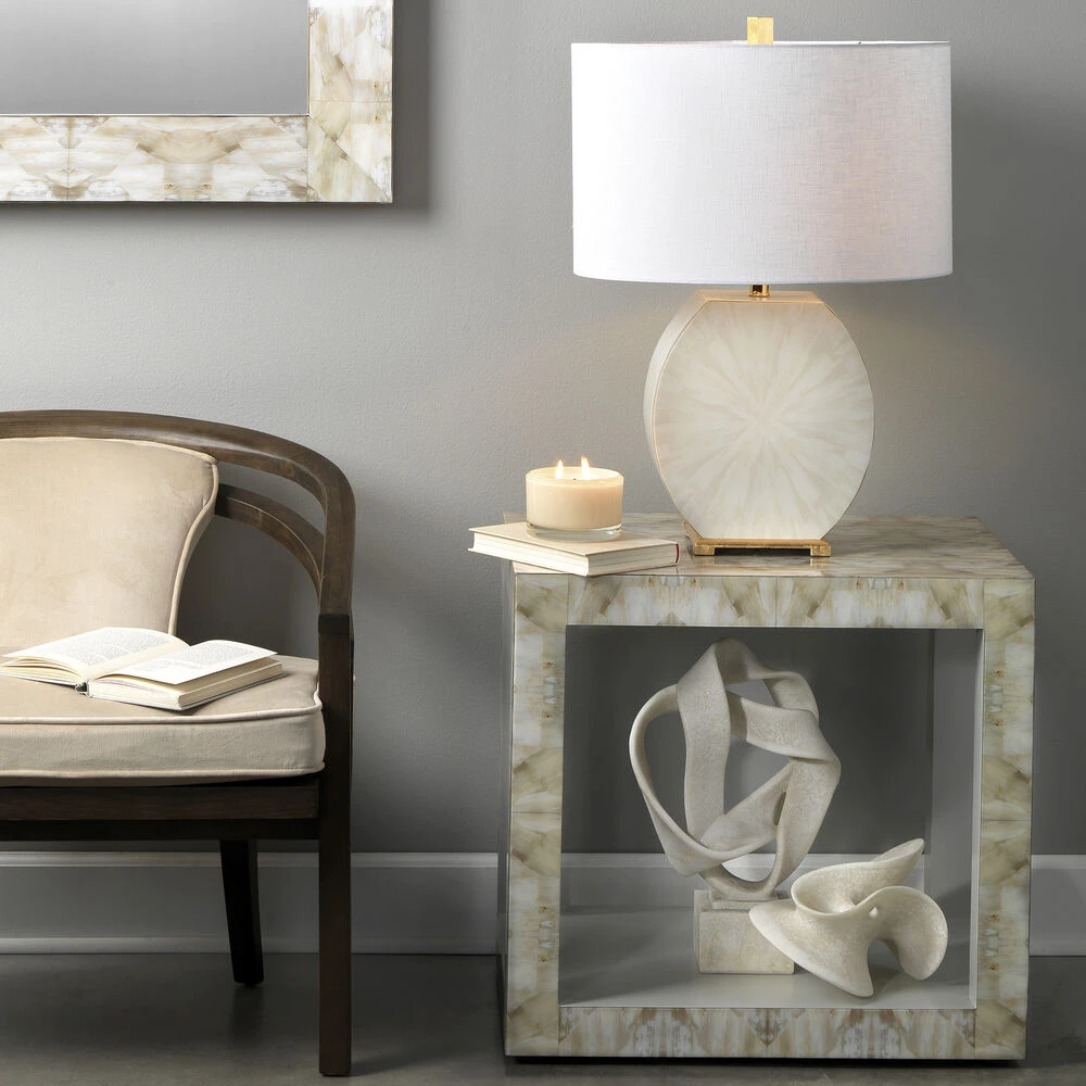 Radiant 27 Inch 150.00 Watt Cream Horn Lacquer W/ Gold Leaf Metal Base Table Lamp Portable Light 4 Radiant 27 Inch 150.00 Watt Cream Horn Lacquer W/ Gold Leaf Metal Base Table Lamp Portable Light - Image 2