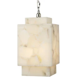 Borealis 1 Light 9 Inch Alabaster Pendant Ceiling Light, Cube -Home Lighting 5borcub pewh 2