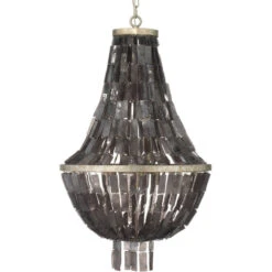 Capsize 5 Light 20 Inch Black Mother Of Pearl And Champagne Leaf Metal Chandelier Ceiling Light