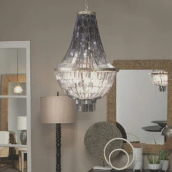 Capsize 5 Light 20 Inch Black Mother Of Pearl And Champagne Leaf Metal Chandelier Ceiling Light -Home Lighting 5caps chbk 8