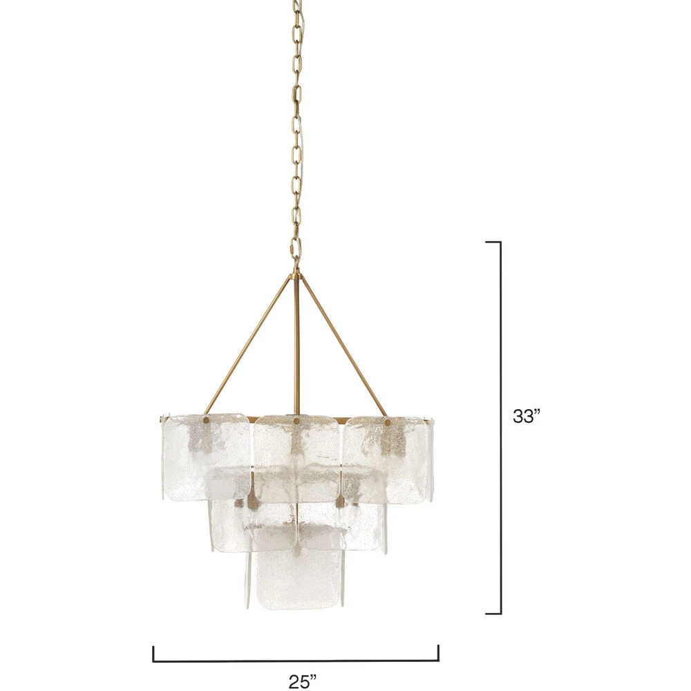 Perignon 24 Light 25 Inch Melted Ice Glass & Antique Brass Three Tier Chandelier Ceiling Light 8 Perignon 24 Light 25 Inch Melted Ice Glass & Antique Brass Three Tier Chandelier Ceiling Light - Image 6