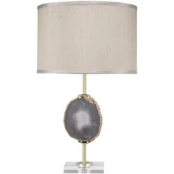 Agate 25.5 Inch 100.00 Watt Natural Lavendar Agate & Antique Brass Table Lamp Portable Light