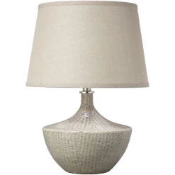 Basketweave 22 Inch 150.00 Watt Off White Table Lamp Portable Light