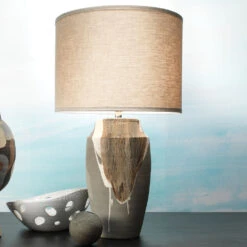 Landslide 32 Inch 150.00 Watt Matte Grey W/ Beige & White Drip Table Lamp Portable Light -Home Lighting 9landtlgrey 2