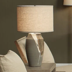 Landslide 32 Inch 150.00 Watt Matte Grey W/ Beige & White Drip Table Lamp Portable Light -Home Lighting 9landtlgrey 3 1