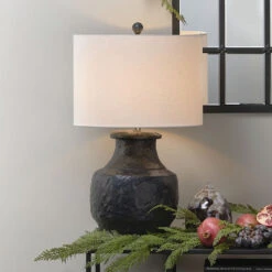 Masonry 27.5 Inch 150.00 Watt Textured Charcoal Plaster Table Lamp Portable Light -Home Lighting 9masonrychar 1