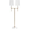Minerva 52 Inch 40.00 Watt Antique Brass & White Marble Twin Shade Floor Lamp Portable Light -Home Lighting 9mine flab