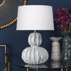 Oceane Gourd 27 Inch 150.00 Watt White Ceramic Table Lamp Portable Light -Home Lighting 9oceawhc131g 1